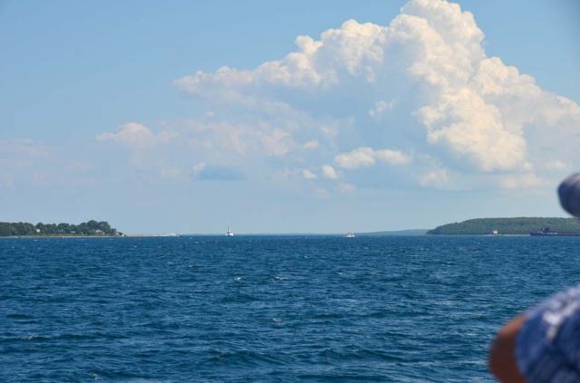 Lake Huron, headed to Mackinac Island on the left.