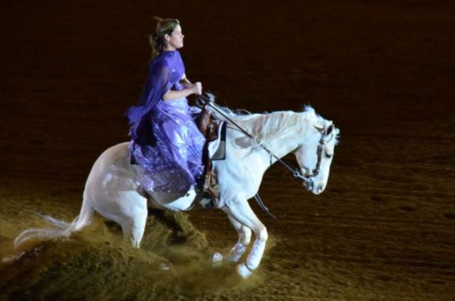 Some of the bolder (or more experienced) riders chose to ride in the spotlights. It worked really well for this gal on her white horse.